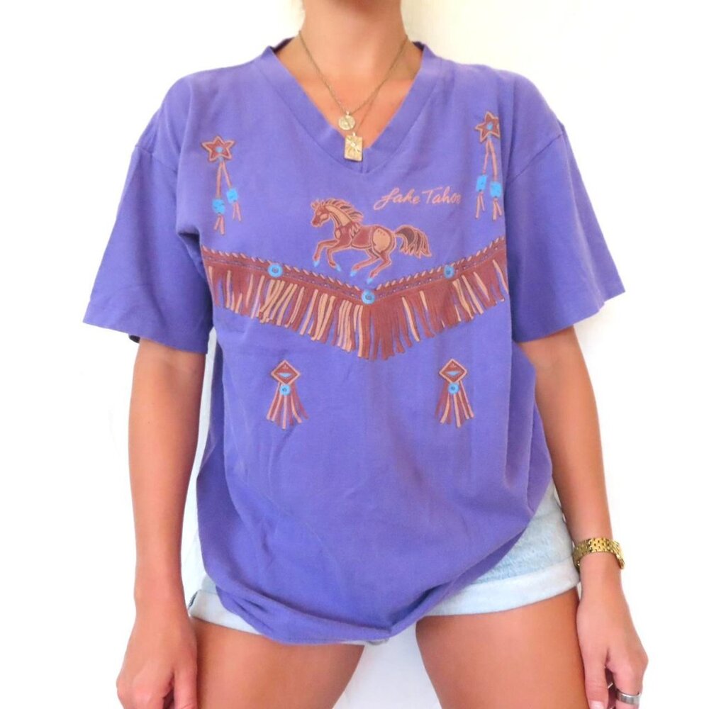 SIGNAL SPORT LAKE TAHOE PURPLE WESTERN RETRO TOP SHIRT SIZE LARGE VINTAGE
